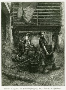 Barnearbeid i brikettering, Barr. Gravering av Lix, for å illustrere historien A Through Alsace and Lorraine, i 1887, av Charles Grad, tysk stedfortreder, i tour du monde 1888, regissert av Edouard Charton (1807-1890), Hachette, Paris. av Frederic Theodore Lix
