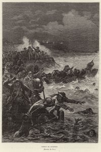 Combat de Quiberon. Tilhengere av Chouannerie og Vendee-opprøret som forsøkte å flykte fra republikanske styrker ved Quiberon, Frankrike, den franske revolusjonen av Frederic Theodore Lix