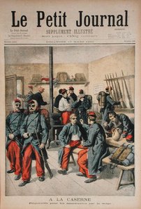 In the Barracks, Preparation for Maneuvers in the Snow, illustrasjon fra Le Petit Journal, 17. mars 1895 av Frederic Theodore Lix