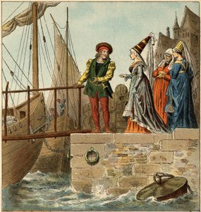 Populær sang: "A Nantes is arrived"". Illustrasjon (detalj) av Frederic Theodore Lix (1830-1897) i ""Barnesanger og runder fra provinsene i Frankrike"" av Frederic Theodore Lix