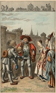 Populær sang: "It was Anne of Brittany"". Dronning av Frankrike Anne av Bretagne (1477-1514), som ankommer Rennes, mottar en bukett verbena. Illustrasjon av Frederic Theodore Lix (1830-1897) i ""Barnesanger og runder fra provinsene i Frankrike"" av Frederic Theodore Lix
