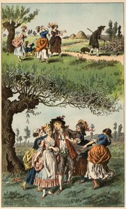 Popular song: “We were three girls””. Illustration by Frederic Theodore Lix (1830-1897) in “” Chansons et rounds enfantines des provinces de la France”” av Frederic Theodore Lix