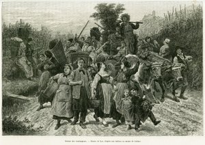 Retur av høsten. Gravering av Lix, for å illustrere historien A Through Alsace and Lorraine, i 1887, av Charles Grad, tysk stedfortreder, i tour du monde 1888, regissert av Edouard Charton (1807-1890), Hachette, Paris. av Frederic Theodore Lix