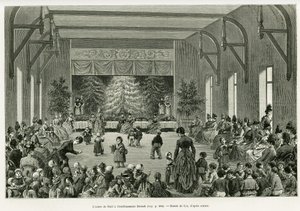 Juletreet på Dietsch-etablissementet. Gravering av Lix, for å illustrere historien A Through Alsace and Lorraine, i 1887, av Charles Grad, tysk stedfortreder, i tour du monde 1888, regissert av Edouard Charton (1807-1890), Hachette, Paris. av Frederic Theodore Lix