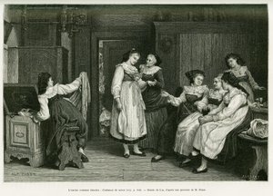 Den gamle Alsace-drakten. Gravering av Lix, etter et maleri Present de Noces av Pabst, for å illustrere historien A Through Alsace and Lorraine, av Charles Grad, tysk deputert, i 1885, i tour du monde 1887, under ledelse av Edouard Charton (1807) av Frederic Theodore Lix