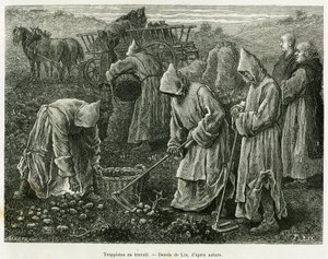 Trappister på jobb. Gravering av Lix for å illustrere historien A travers l