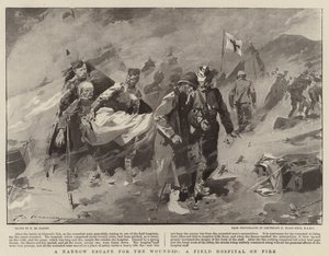 En smal flukt for de sårede, et feltsykehus i brann av Frederic de Haenen