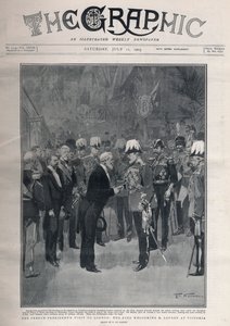 Entente cordiale: den franske presidenten Emile Loubets besøker London. Kong Edward VII ønsker M. Loubet velkommen på Victoria Station. av Frederic de Haenen