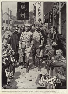 Foreign Devils in a Street in Peking, en salutt fra Guttersnipes av Frederic de Haenen