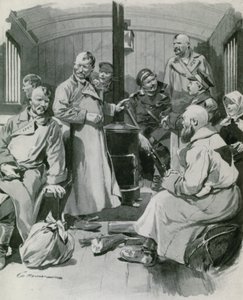 Interiør i en sibirsk fangevogn av Frederic de Haenen