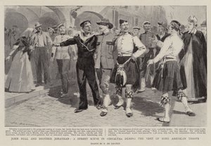 John Bull og bror Jonathan, en gatescene i Gibraltar under besøket av noen amerikanske tropper av Frederic de Haenen