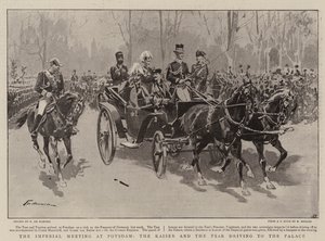 Det keiserlige møtet i Potsdam, keiseren og tsaren kjører til palasset av Frederic de Haenen