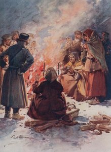 De fattige i Moskva varmer seg ved gatebranner om vinteren av Frederic de Haenen