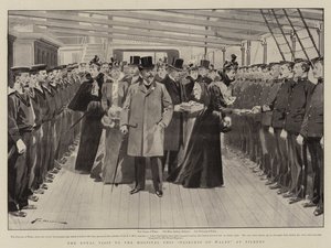 Det kongelige besøket til sykehusskipet Princess of Wales ved Tilbury av Frederic de Haenen