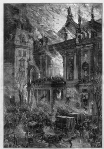 Brannen i Opera Wiener Ringtheater i Wien (Østerrike) 5. desember 1881. Gravering av De Haenen i "" Le Monde Illustré"" nr. 1291 av 24. desember 1881.