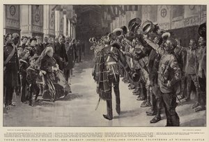 Tre hurra for dronningen, Hennes Majestet inspiserer ugyldige koloniale frivillige ved Windsor Castle