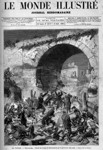 Tunisia, juli 1881: Franske tropper tok byen Stax etter innbyggernes opprør mot det franske protektoratet Tunisia. Gravering av De Haenen. En av «The Illustrous World» nr. 1270 av 30. juli
