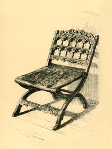 Sammenleggbar stol, valnøtttre, 1500-1600-tallet, 1881.