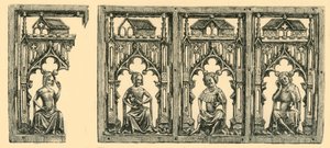Riddere og damer som sitter under baldakiner, gjennomboret panel i elfenben, midten av slutten av 1300-tallet, 1881.
