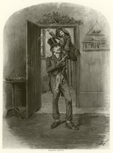 Bob Cratchit og Tiny Tim (gravyr) av Frederick Barnard