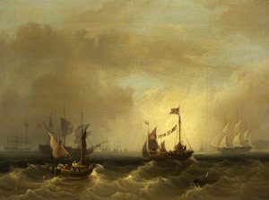 Havlandskap med båter (olje på lerret) av Frederick Calvert