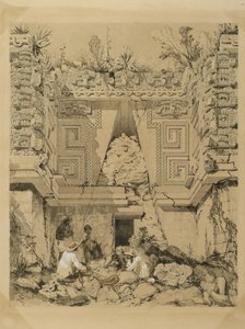 Archway, Casa del Gobernador, Uxmel, Yucatan, 1843 (sepia blekk og vask på vevd papir) av Frederick Catherwood