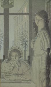 Interiør - Kveld, 1915 (blyant, vask og gouache) av Frederick Cayley Robinson