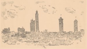 New York Skyline, mørke bygninger, 1918. av Frederick Childe Hassam