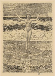 Regndråper og surfing, 1921. av Frederick Childe Hassam