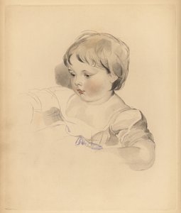 Portrett av Rowland Bloxam, nevø til Sir Thomas Lawrence. Lubben gutt i kjole knyttet med blått bånd. Håndtonet gravering av Frederick Christian Lewis etter en illustrasjon av Sir Thomas Lawrence fra P.G. Patmore