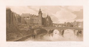 Utsikt over Pont au Change, Theatre de la Cite, Pont Neuf og Conciergerie-fengselet