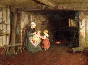 Forventning: Interiør i en hytte med mor og barn, 1854