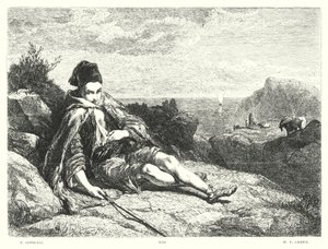 Lord Byrons barn Harold, Canto II, strofe 52 (gravering) av Frederick Goodall