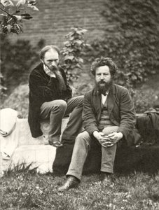 Portrettfotografi av Sir Edward Burne-Jones (1833-98) og William Morris (1834-96) av Frederick Hollyer (1837-1933) (sepiafoto)