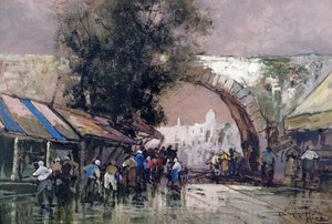 I The Busy Haunts of Men, 1915 (olje og wc om bord) av Frederick Johnn Hiles