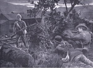 Degenerert krigføring: Boers sniper en vaktpost, fra After Pretoria: The Guerilla War utgitt av Harmsworth Bros Limited, 1901