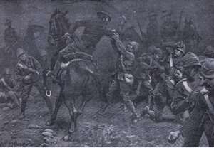 Major Boole-Smith takler De Wet, fra After Pretoria: The Guerilla War utgitt av Harmsworth Bros Limited, 1901 av Frederick Judd Waugh
