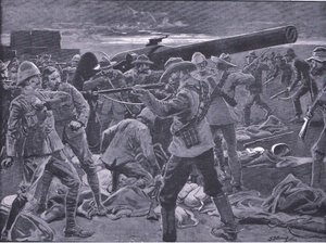 Angrepet på Gun Hill: Gunners of the Naval 47 overrasket, fra After Pretoria: The Guerilla War publisert av Harmsworth Bros Limited, 1901 av Frederick Judd Waugh