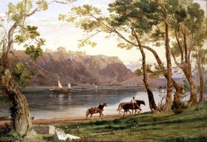 Elvelandskap med lekterhester
