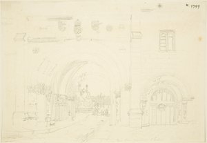 Abbey Gatehouse of Bristol Cathedral, Looking South (blyant på papir) av Frederick Mackenzie