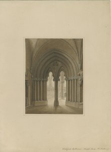 Interiør i Lichfield Cathedral - Chapter House-døråpning: sepia-tegning, og [c 1820]