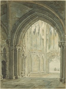 Interiør av North Porch of St Mary Redcliffe av Frederick Mackenzie