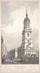 St. Magnus, London Bridge, gravering av John Henry Le Keux (1783-1846)