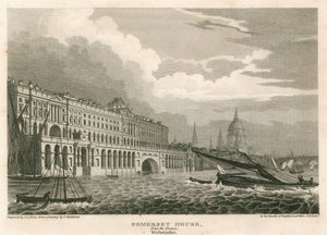Utsikt over Somerset House, The Strand, London, fra Themsen, Westminster av Frederick Mackenzie