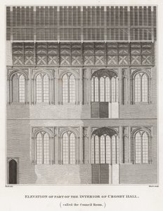 Forhøyning av en del av interiøret i Crosby Hall av Frederick Nash