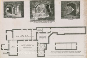 Grunnplan og utsikt over hvelvene i Crosby Hall, Bishopsgate Street