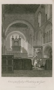 Interiør i St Bartholomew den store kirke av Frederick Nash