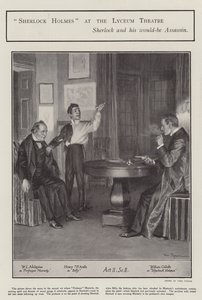 En forestilling av Sherlock Holmes på Lyceum Theatre, London (litho)