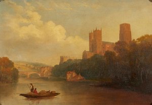 Durham from the River (olje på lerret) av Frederick Richard (manner of) Lee
