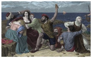 Pirates of the Mediterranee Sea Play Prisoners at the Illustration av Frederick Richard Pickersgill (1820-1900) 1869
